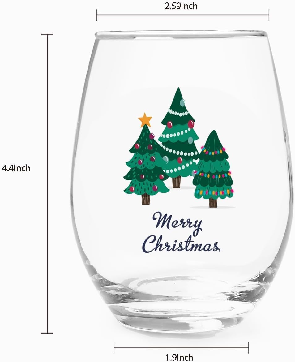Jogskeor Merry Christmas Wine Glasses Set of 4, Santa Tree Stemless Wine Glasses, Wonderful Holiday Christmas Gifts for Women Men Dad Mom Grandpa Grandma Sisters Friends, 15Oz - Image 7