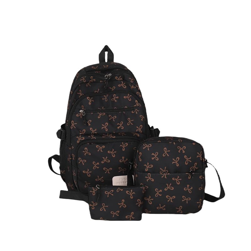 Cute Backpack With Lunch Box Teens Kawaii Bow Backpack (Black)