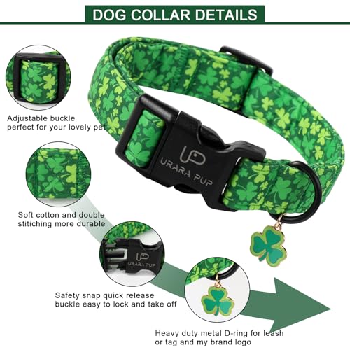 Image of St. Patrick's Day Dog Collar, Lucky Clover Pet Collar with Quick Release, Comfortable Adjustable Shamrock Puppy Collar for Small Medium & Large Dogs