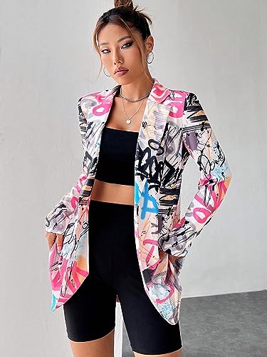 WDIRARA Women's All Over Printed Button Open Front Long Sleeve Lapel Neck Casual Blazer Jackets3