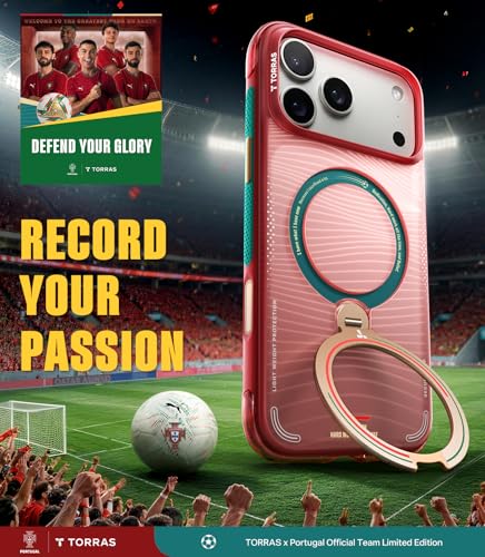 Image of TORRAS World Cup Inspired, Official Portuguese Football Federation Limited Edition, Ostand Q3 Air for iPhone 17 Pro Max Case, 360 Magnetic Stand, Fit for MagSafe, Mil-Grade Drop Tested, Wave Passion