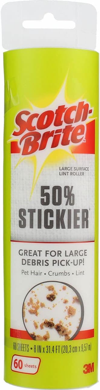 Scotch Brite Wide Lint Roller Refill Large 8" Surface Pet Hair Remover Pack of 4