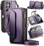 Strapurs Crossbody Wallet Case Compatible with Samsung Galaxy S23 Ultra 5G RFID Blocking 10-Card Holder Soft PU Leather Magnetic Snap Strap Zipper Pocket Phone Case Fit for Galaxy S23 Ultra - Purple