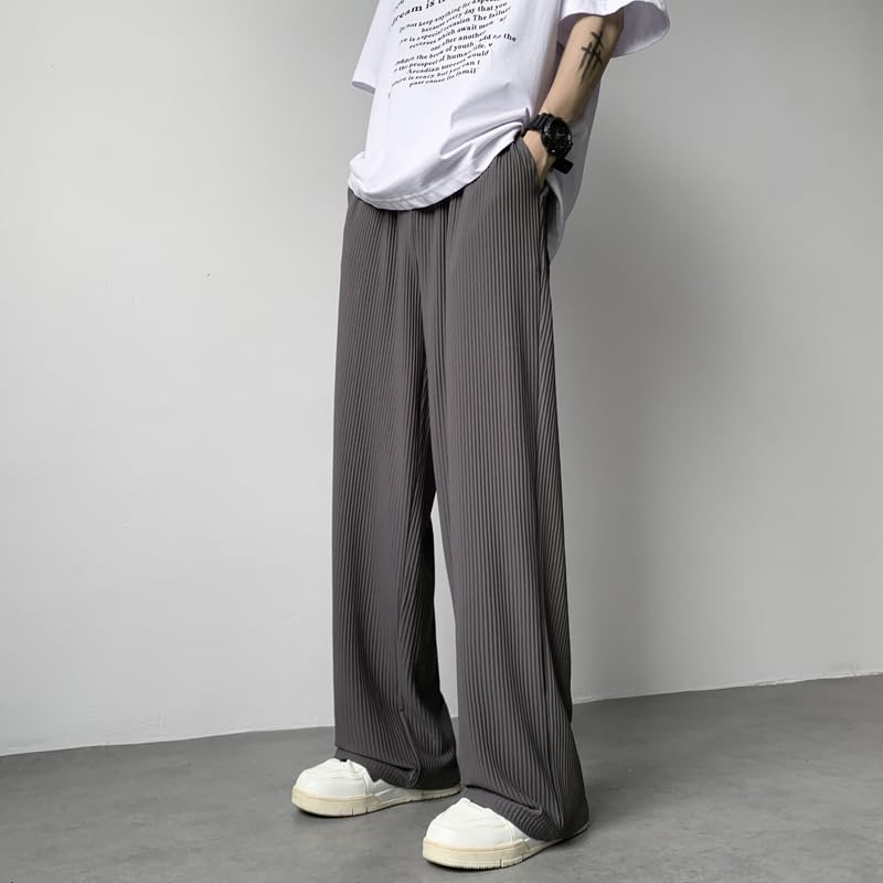 CJQJPNZ Summer Pleated Japanese Streetwear Hip-Hop Loose Straight Pants for Men Ice Silk Trousers3