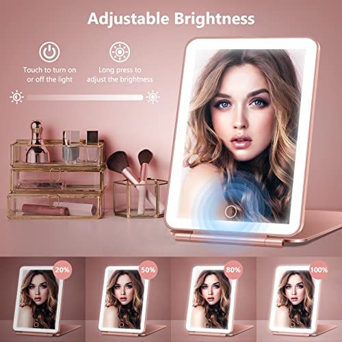 Travel Makeup Mirror With 10X Magnifying Mirror, Vanity Mirror With 80Leds, 3 Color Lighting, Rechargeable 2000Mah Batteries, Portable Ultra Slim Lighted Makeup Mirror, Gift For Women (Rose Gold) #TOP2