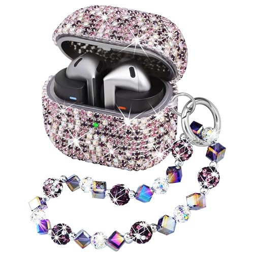 Coque Galaxy Buds 3 Pro à paillettes diamants avec dragonne violette