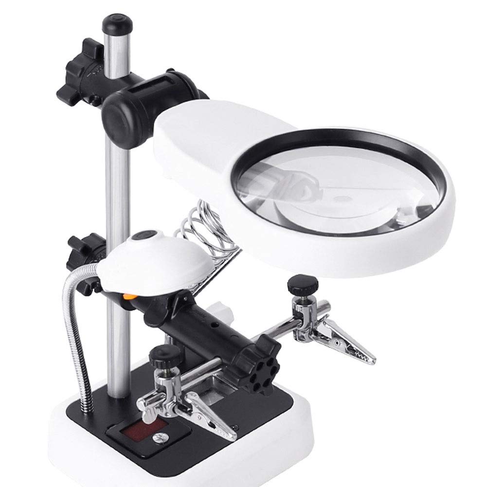 96 lupa con luz LED, lupa manos libres con 6 lentes desmontables luz LED para joyería lupa y reparación electrónica