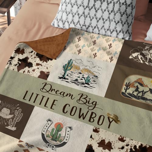 Image of Western Baby Blanket, Cowboy Minky Blankets for Boys Girls, Nursery Room Decor, Soft Warm Lightweight Nursery Bed Blanket for Newborn Toddlers Son Daughter, Double Layer Dotted Backing