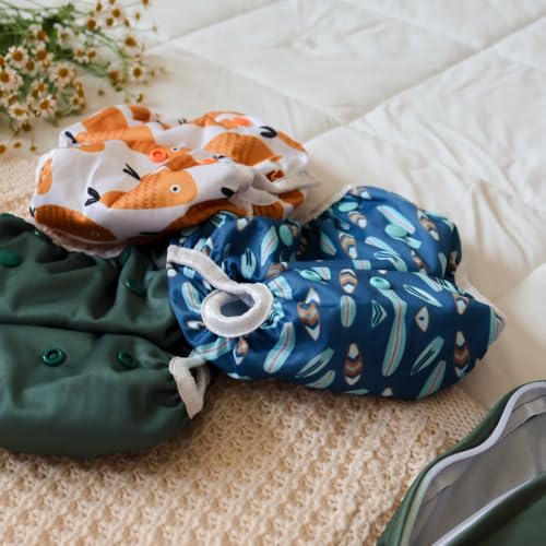 Nora's Nursery Reusable Swim Diapers and Wet Bag - One Size Fully Adjustable - Harbor Hues Unisex 3 Pack with Wet Bag4