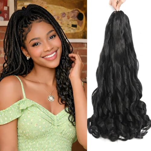 French Curl Braiding Hair 26 Inch 8 Packs Pre Stretched Wave Braiding Hair Extensions Bouncy Loose French Curl Crochet Braids for Black Women (1B 26 Inch (Pack of 8))