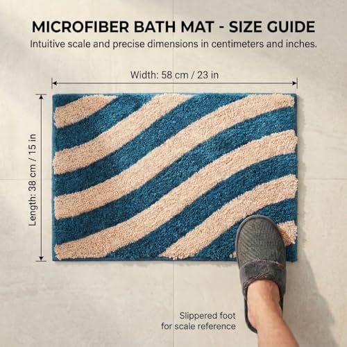 Image of Super Soft Microfiber 2800 GSM Bathroom Mat - Anti Skid, Quick Dry, Water Absorbent, Machine Washable - Floor Mat for Bedroom, Living Room, Doormat for Home (38 x 58 cm), Teal Blue