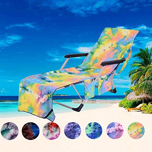 PJSNEW Lounge Chair Covers, Microfiber Beach Towel Cover with Storage Pockets for Pool
