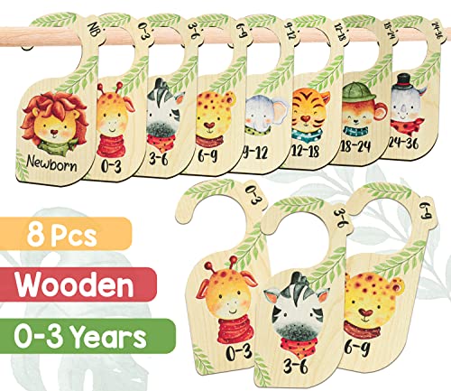 Image of EnjoyMyDesign Wooden Baby Closet Dividers, Newborn to Toddler 8pcs Safari Baby Gifts & Essentials, Gender Neutral Baby Items for Boys or Girls
