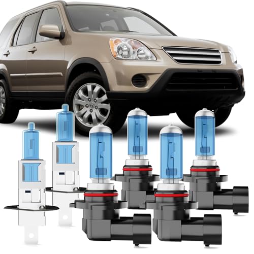 Image of Halogen Headlight Bulbs Compatible with Honda CR-V 2005-2006, H1 H1 High Low Beam + 9006 Fog Light Beam, 6000K White,Plug and Play, Pack of 6