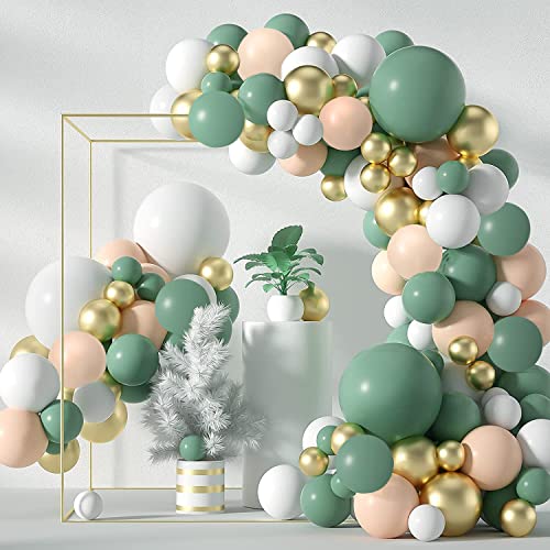 BECILES Lot de 119 guirlandes de ballons - Décoration de fête rétro verte - Kit d'arch vert - Pour anniversaire, fête, jungle, safari - Décoration de mariage (numéro 4) Cover