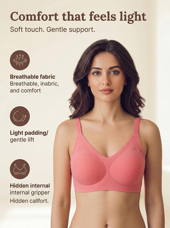 Image of Tweens Cotton Padded Bonded Bra for Women | Full Coverage Wire-Free Bra | Seamless No-Dig Comfort | Breathable Cotton | Elastic-Free Bottom Band & Side Wings | Pack of 1|