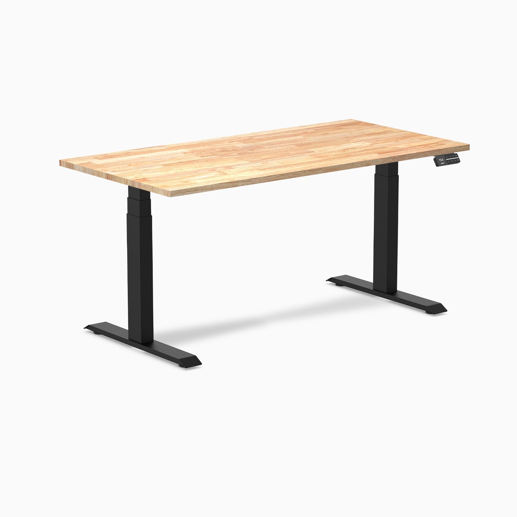 Desky Dual Rubberwood Sit Stand Desk Natural Timber 60" Matte Black