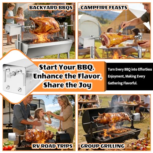 220V Grillmotor für Grillspieß, BBQ-Motor 15W Elektromotor, Tragbarer Outdoor Edelstahl Grillmotor, 30 kg Tragfähigkeit, Ideal für Outdoor-Grillen, Familienfeiern, Picknicks und Camping