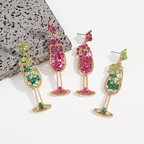Handmade Champagne Wine Glass Enamel Dangle Earrings Shiny Rhinestones Crystal Beaded Drop Earrings Charming Vase Glass Cup Flash Earrings For Women Girls Exquisite Jewelry Gift (Rose Champagne) #TOP6