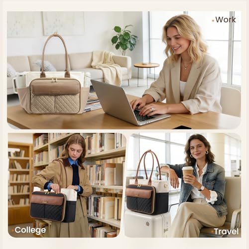 LOVEVOOK Teacher Tote Bag for Women Work, 15.6 Inch Laptop Bag with Large Cup Holder, Quilted Nurse Bag Briefcase with Accordion File Pocket, Computer Handbag for Bussiness Travel, Office, College — view 5