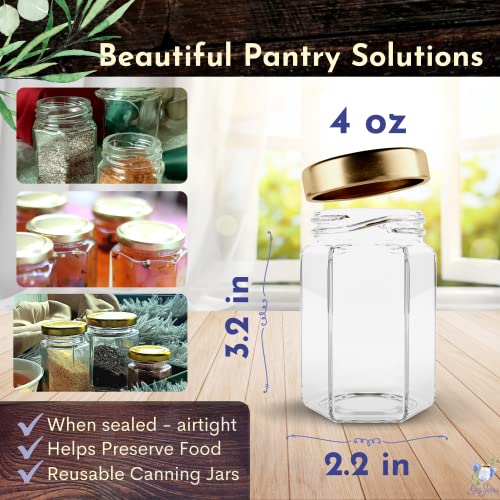 GoJars Hexagon Glass Jars 4oz Premium Food-grade. Mini Jars With Lids For Gifts, Wedding Favors, Honey, Jams And More. (12, 4oz) - Thumbnail 3