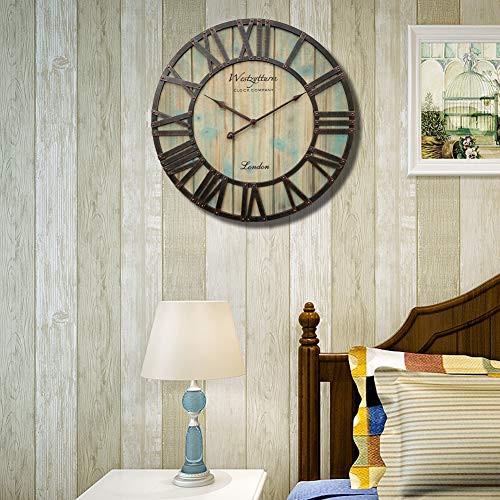 Westzytturm Rustic Wall Clock 18 Inch Farmhouse Wooden Clock Battery Operated Large Wood Wall Clock With Roman Numerals Decorative Wall Clock For Living Room,Kitchen,Office,Bedrooms (Blue) #TOP2