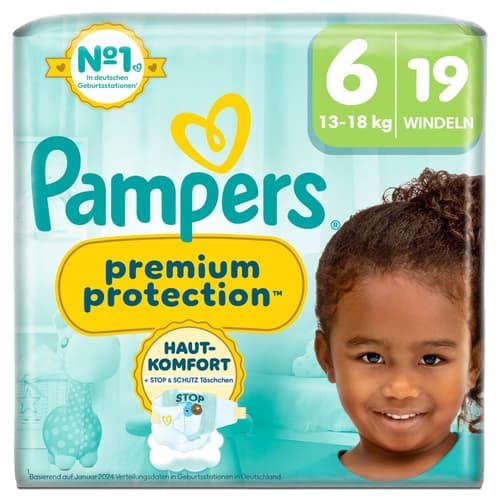 Pampers Premium - Protección de 6, 19 capas, 13 kg-18 kg, doble protección para la piel y contra fugas