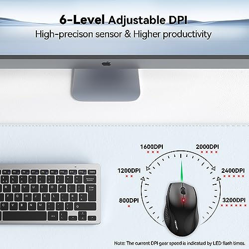 Image of TECKNET Wireless Mouse, 2.4G USB Computer Mouse with 6-Level Adjustable 4800 DPI, 30 Months Battery, Ergonomic Grips, 6 Buttons Portable for PC, Chromebook, Mac (Black)