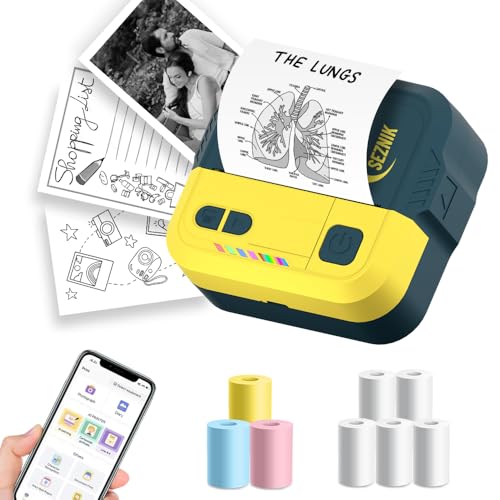 Image of SEZNIK Mini Printer, Inkless, Thermal, Bluetooth, Portable Printer, Compatible Android, iOS Mobile. 1 Year Warranty (Echo-GoldenYellow)