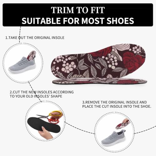 Image of Washable Barefoot Shoe Insert for Women Thin Insoles Women's No Show Socks Shoe Inserts No Show Socks Rose Print Large