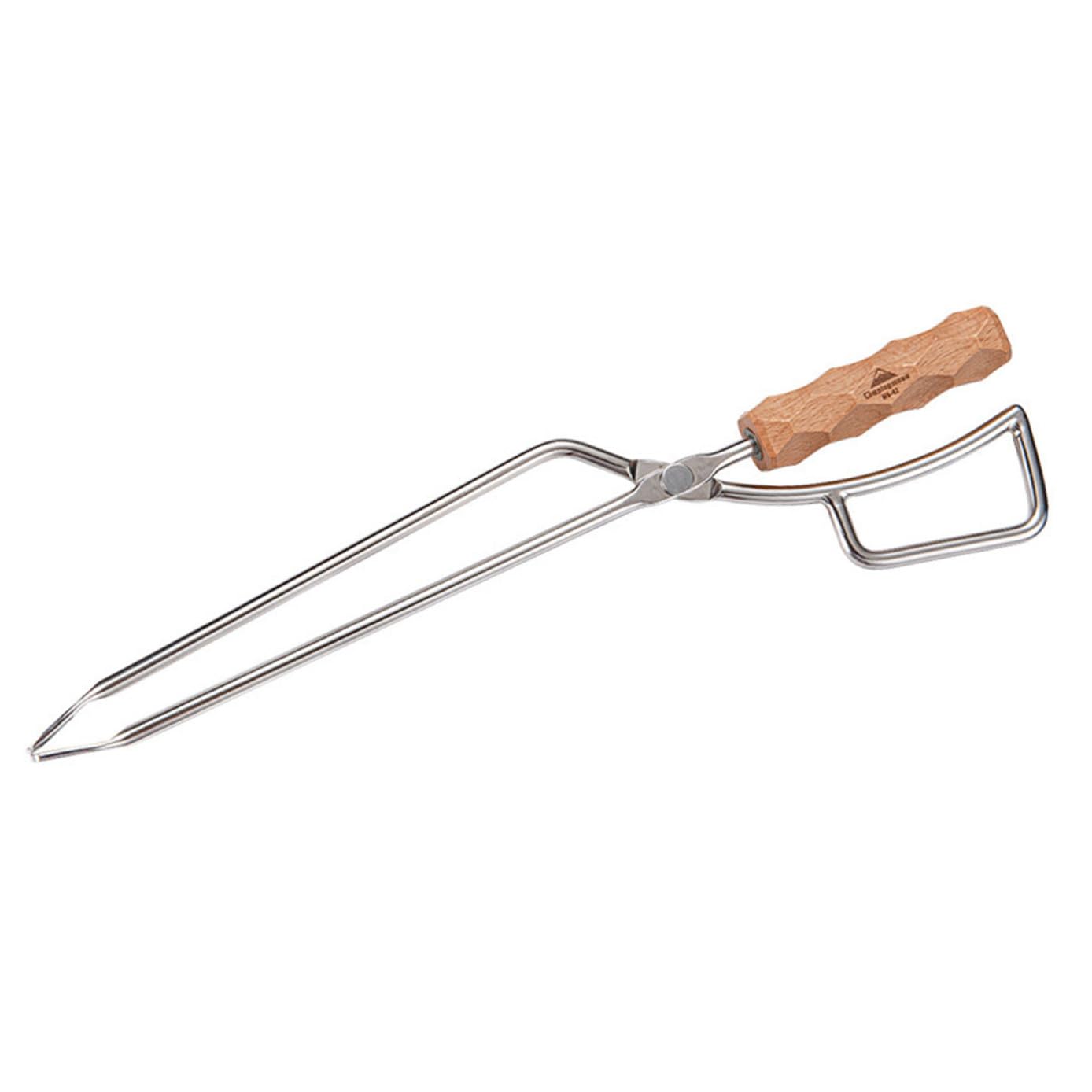 Pinza para Carbón de Acero Inoxidable y Mango de Madera
