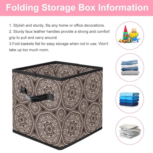 Boîte de rangement pliable cube mandala marron pour organiser la maison
