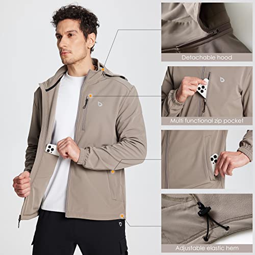 Baleaf Men's Softshell Jacket Fleece Lined Windproof Winter Warm Outerwear Insulated Removable Hood For Hiking Dark Gray Size Xl #TOP4