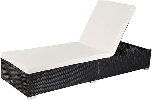 Tumbona para exteriores, sillas de descanso para patio, piscina, tumbona reclinable de ratán con respaldo ajustable (negro)