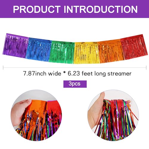 Image of BEISHIDA 3 Packs Metallic Foil Fringe Garland Colorful Wall Hanging Tinsel Fringe Banners for Car Floats Bridal Shower Wedding Birthday Easter Graduation Holiday Party Decoration(30 Feet)
