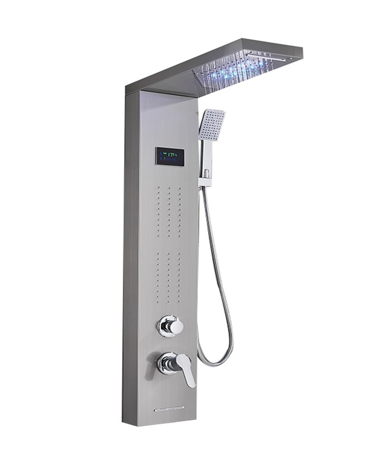 CVFRDD Shower Faucets ，Mixer Tap Black Bathroom Shower Panel， LED Shower Column with Digital Display(Brushed 8013)