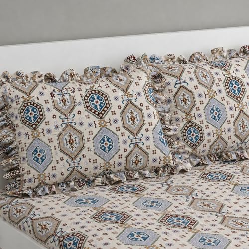 Image of VOMZER Cotton Feel King Size Flat Bedsheet for Double Bed, 1 Cotton Feel Bed Sheet Double Bed (90x100 Inches) with 2 Frill Pillow Cover, Desert Mosaic
