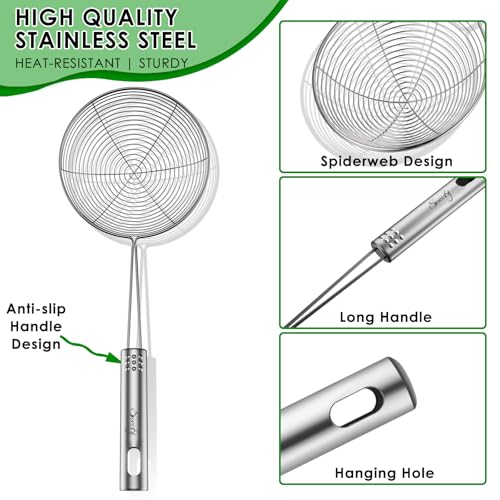 Image of Swify Spider Strainer Set of 3 Asian Strainer Ladle Stainless Steel Wire Skimmer Spoon with Handle for Kitchen Frying Food, Pasta, Spaghetti, Noodle-4.3 inch, 5 inch, 5.7 inch