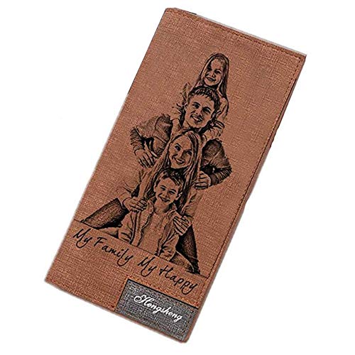 Personalized Mens Long Leather Wallet Custom Engraved photo wallet for Men fathers day gift(Brown Single Side)