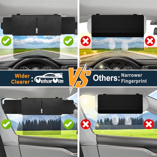 Image of Veharvim Polarized Sun Visor for Car with Zipper Slider, Upgraded UV400 Sun Visor Extension with PC Lens and 2 Side Sunshade, Anti-Glare Car Visor for Safe Driving,UV-Filtering /Protection