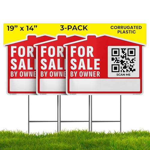 1914 For Sale by Owner Sign (3-Pack) - Weatherproof Double-Sided | Corrugated Plastic | Stakes & QR App Included