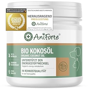 AniForte Bio Kokosöl für Hunde & Katzen 400 ml Lebensmittelqualität - Erste Kaltpressung, Nativ, Unraffiniert, Hoher Laurinsäure Gehalt, Pflege für Fell, Pfote & Haut, biologischer Anbau, Barf Zusatz