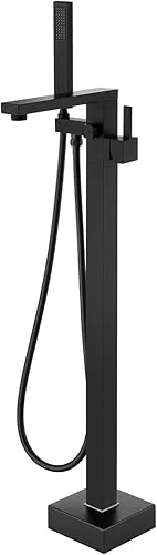 Miniatura 20 de Grifo de bañera independiente, relleno de bañera de oro cepillado, montaje en piso, grifos de baño de latón con una sola manija con ducha de mano