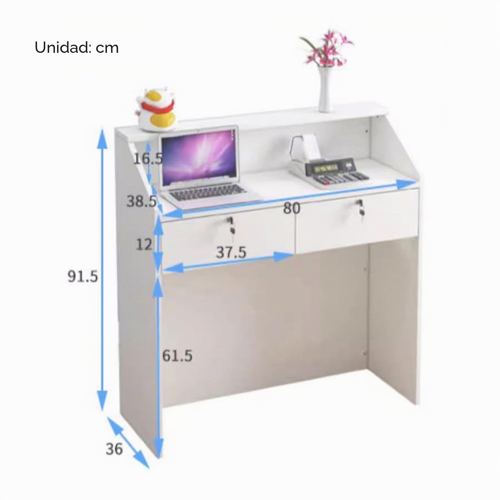 Mostrador De Recepción con Cajón con Cerradura, Mesa De Caja Minorista, Registradora Multifuncional para Salones De Belleza y Tiendas De Ropa