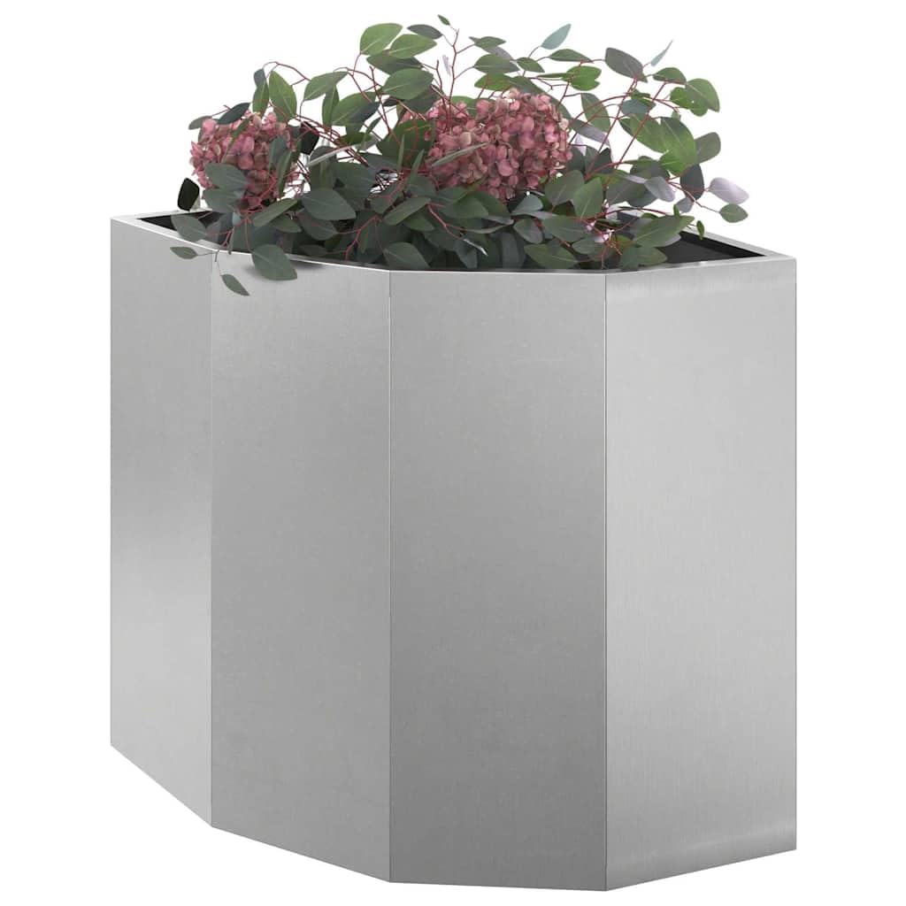 vidaXL Corner Planter Silver 45 x 45 x 50 cm Stainless steel, Garden and Terrace, Modern Steel Planter, Durable Flower Box, Outdoor Container, Decorative Plant Display