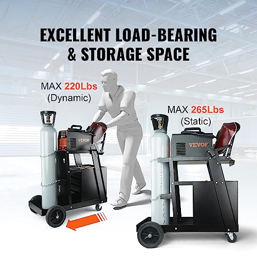 Image of VEVOR 2-Tier 4 Drawers Welding Cart, Welder Cart with 265LBS Static Weight Capacity, 360 Swivel Wheels, Tank Storage Safety Chains, Heavy Duty Rolling for Mig Welder and Plasma Cutter