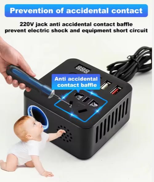 Image of YOURKARTS.COM 200W Car Power Inverter 12V DC to 220V AC Converter with 3 USB Ports|6.2A Max|1 Type-C Fast Charging Port | Car Laptop Charger Power Adapter for Mobile|Gadgets LCD Display