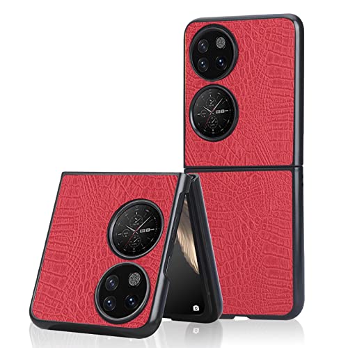 FTRONGRT Estuche para Huawei P50 Pocket Funda, PC + Carcasa Protectora Envuelta en Cuero, Anti-caída, Adecuada para Funda Protectora de teléfono móvil Huawei P50 Pocket.Rojo