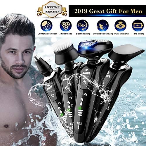 New Electric Shaver Rotary Shaver For Men, 4 in 1 Dry Wet Waterproof Electric Razor Beard Trimmer USB Cordless Nose Hair Trimmer Face Shaver Travel Rechargeable Facial Cleaning Brush (Black)