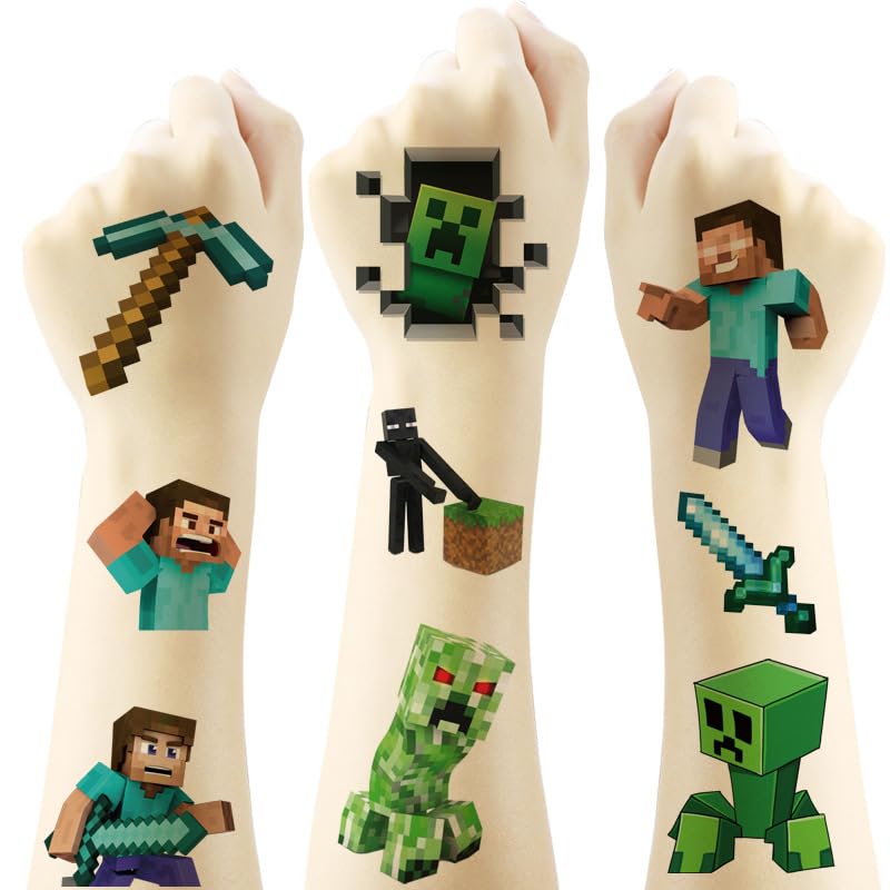20 Pcs Game Theme Temporary Tattoos Pixel Cartoon Tattoos Stickers Whether as Party Favors or Rewards They Are the Perfect Choice.